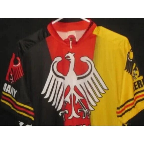 Mens Vintage Germany Deutschland Cycling Jersey Top Shirt XL Black Red Yellow - Picture 2 of 4
